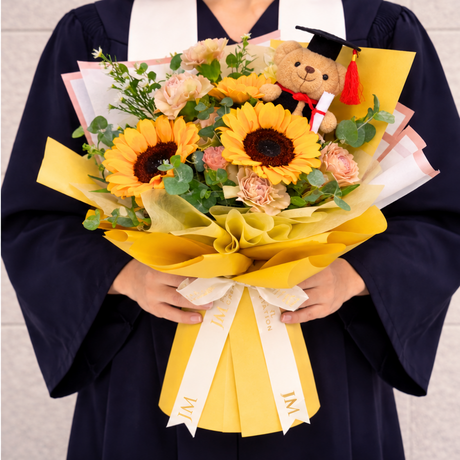 Dreams Achieved (3 Sunflowers, 3 Carnations) - Flower Bouquet
