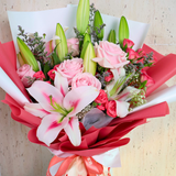 Davina (3 Lilies, 5 Roses)- Flower Bouquet