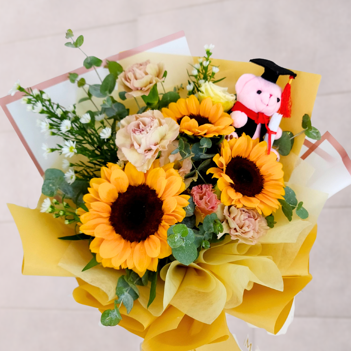 Dreams Achieved (3 Sunflowers, 3 Carnations) - Flower Bouquet