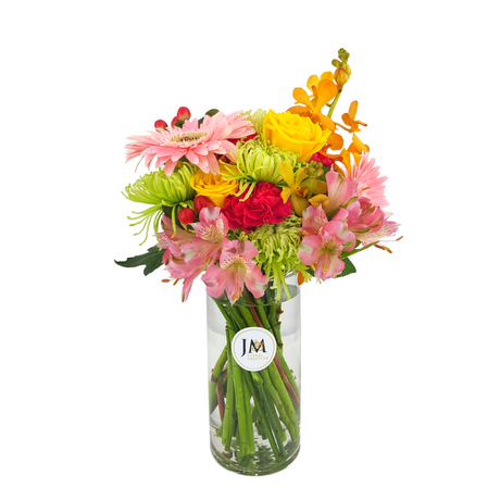 ella Pink, Orange, and Yellow Vase Arrangement Birthday Flower Bouquet Singapore