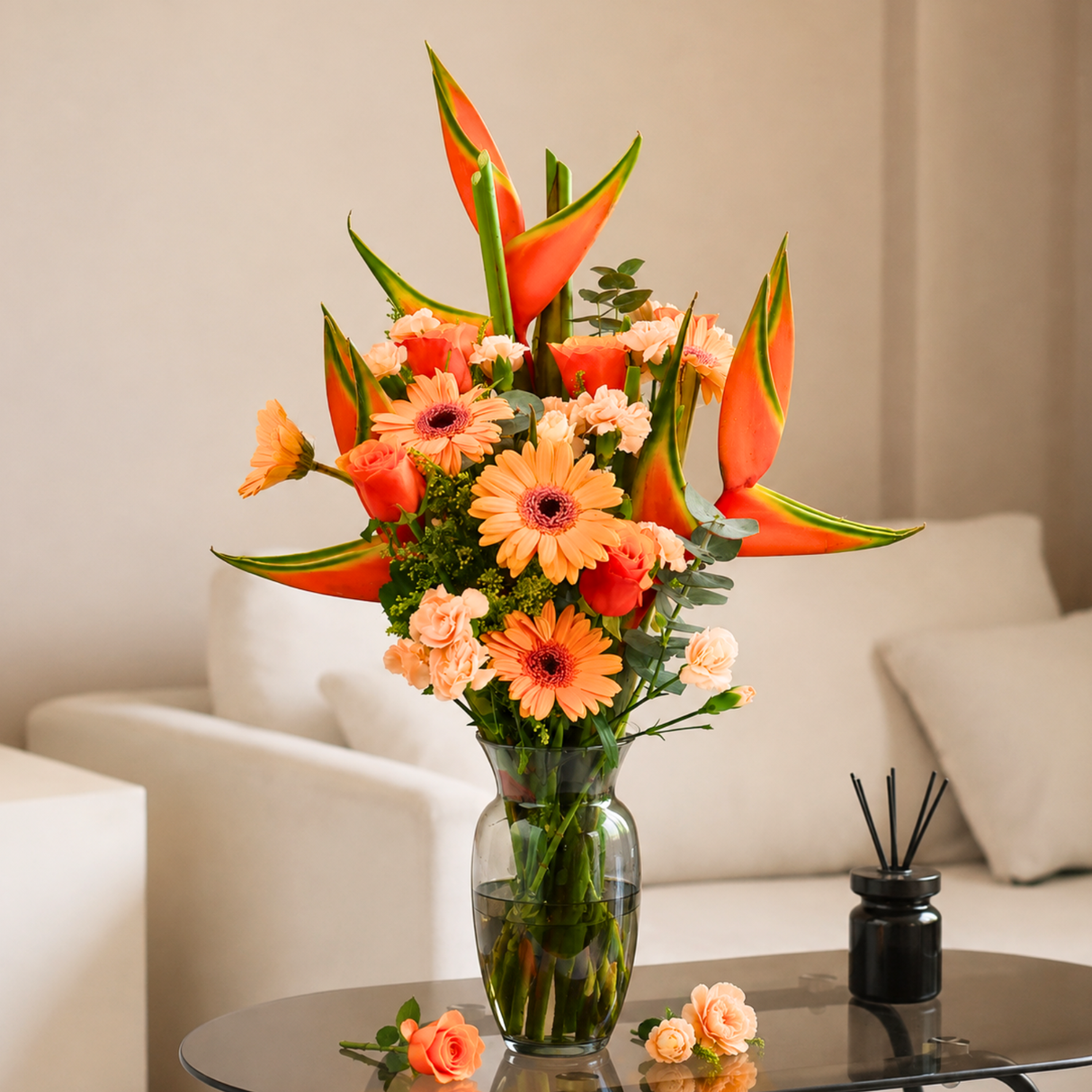 Ellie (5 Roses, 3 Gerberas) - Vase Arrangement