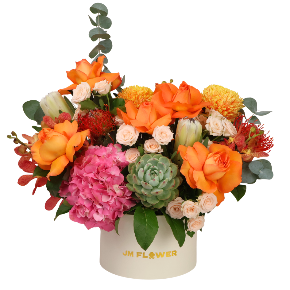 Emberly (5 Roses, 1 Hydrangea) - Reflexed Rose Flower Box