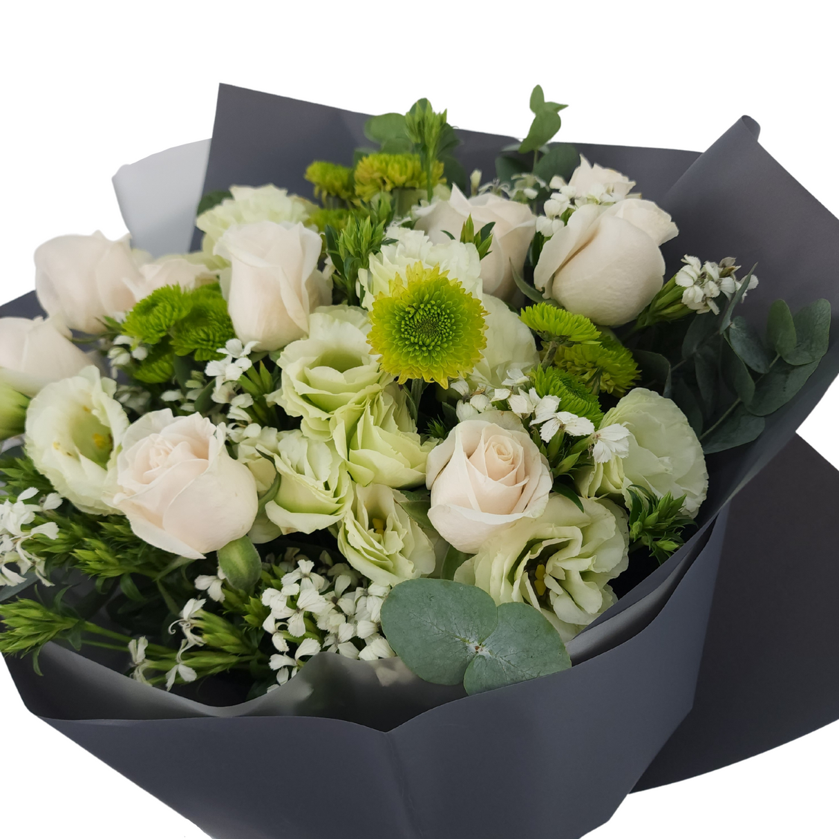 emily White & Green Roses Bouquet Birthday Flower Bouquet Singapore