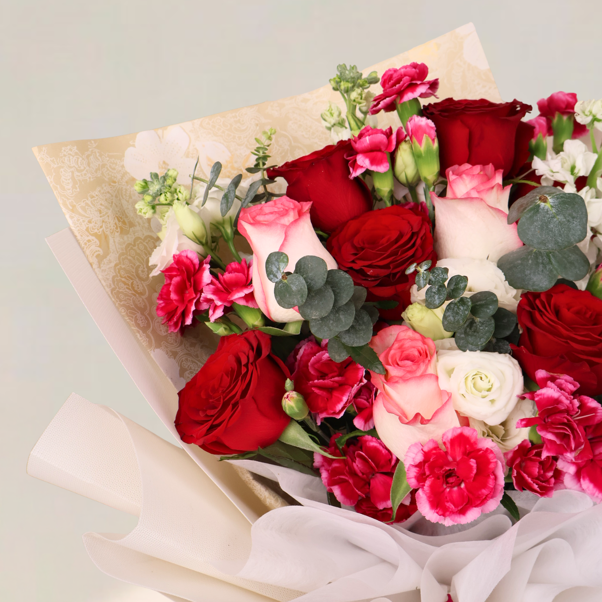 Endless Appreciation (8 Roses, 5 Carnation Spray) - Flower Bouquet