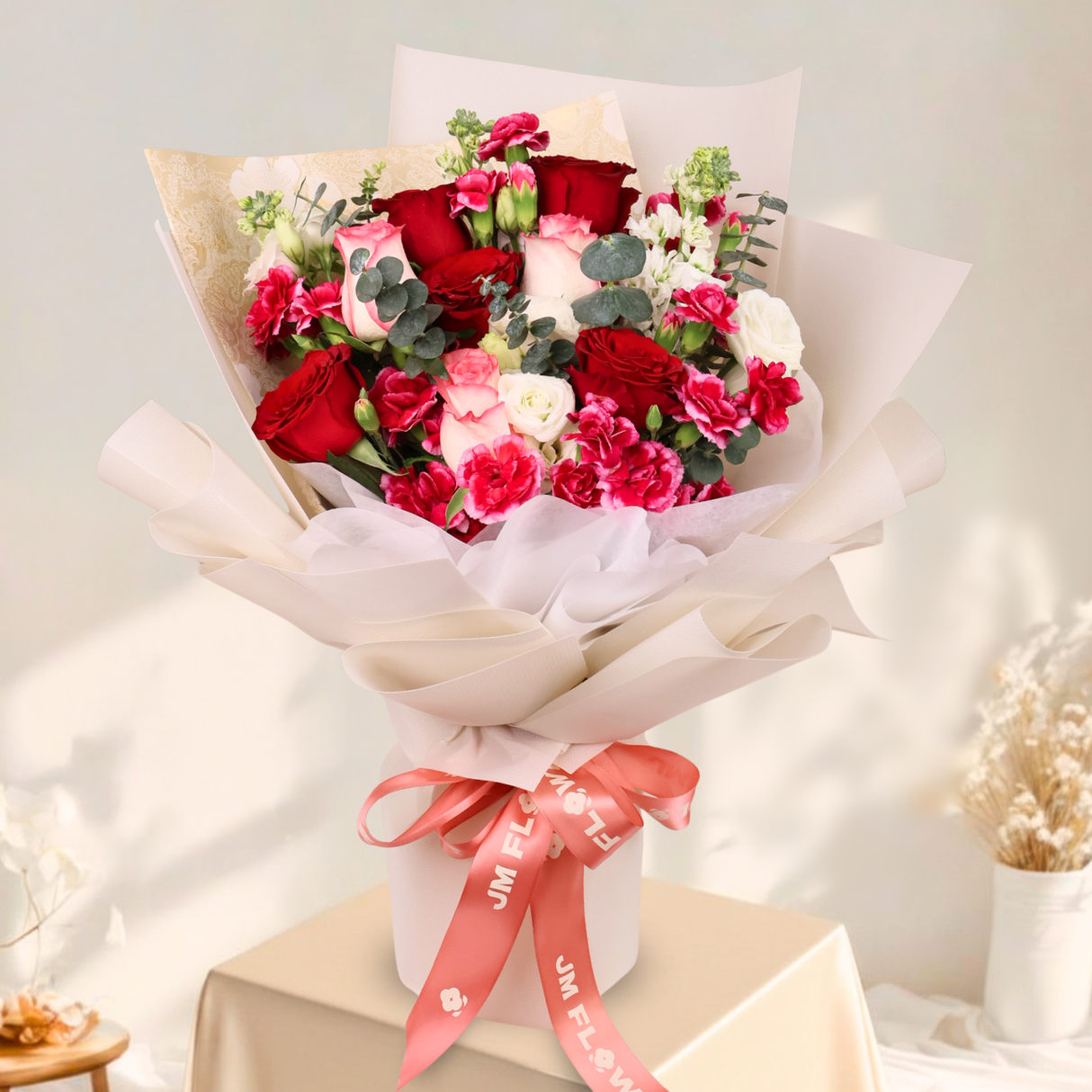 Endless Appreciation (8 Roses, 5 Carnation Spray) - Flower Bouquet