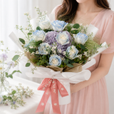 Esme (1 Hydrangea, 8 Roses) - Flower Bouquet