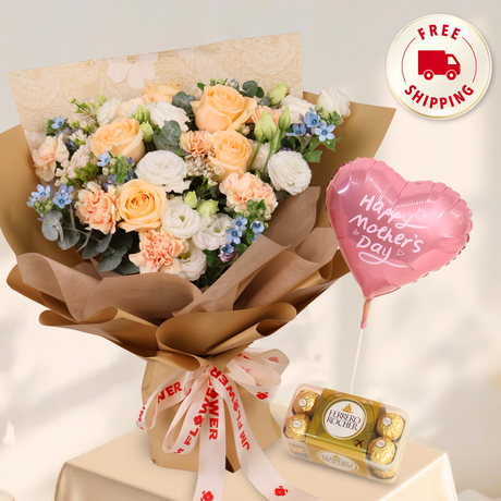 Gentle Holding (Roses, Carnations, Tweedia) - Mother's Day Bouquet