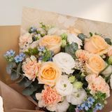 Gentle Holding (Roses, Carnations, Tweedia) - Flower Bouquet