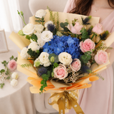 Georgina (1 Hydrangea, 6 Roses) - Flower Bouquet
