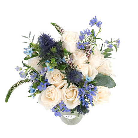 gloria White and Blue Vase Arrangement Birthday Flower Bouquet Singapore
