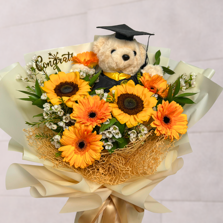 Gown Glory (2 Sunflowers, 6 Gerberas) - Flower Bouquet