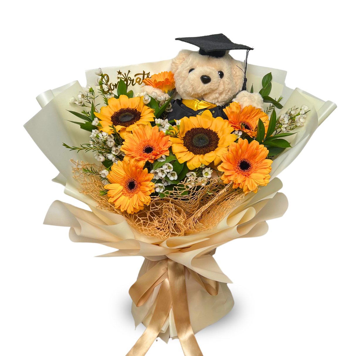 Gown Glory (2 Sunflowers, 6 Gerberas) - Flower Bouquet