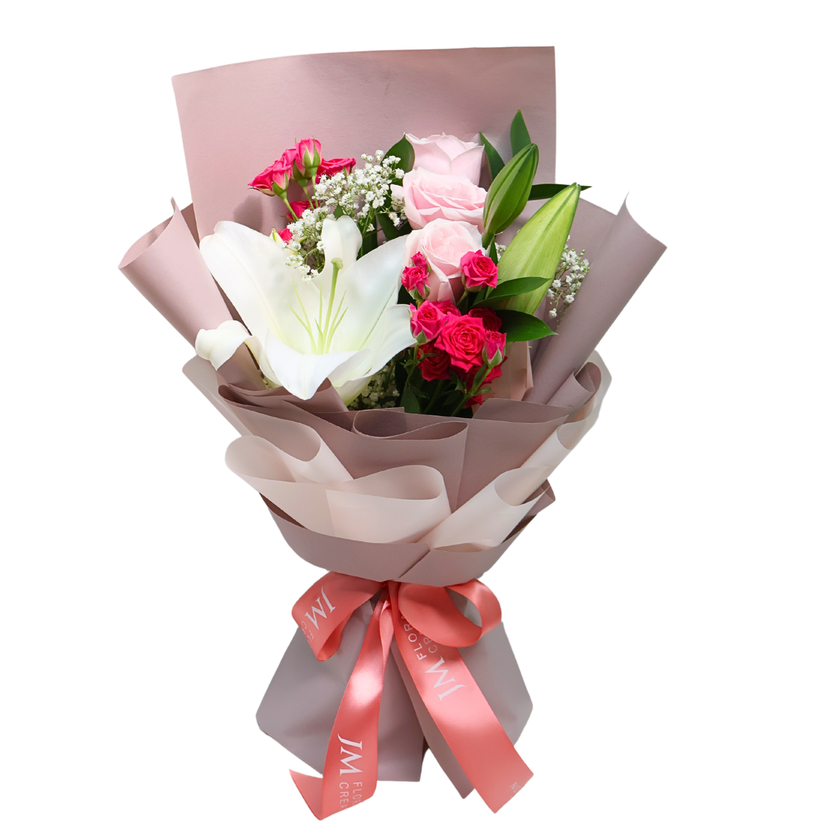 Grace Honor (1 Lily, 3 Roses) - Flower Bouquet