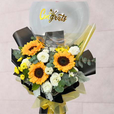 Graduation Jubilee (3 Sunflower, Eustoma) - Flower Bouquet