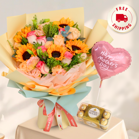 Guinevere (12 Roses, 5 Sunflower) - Mother's Day Bouquet