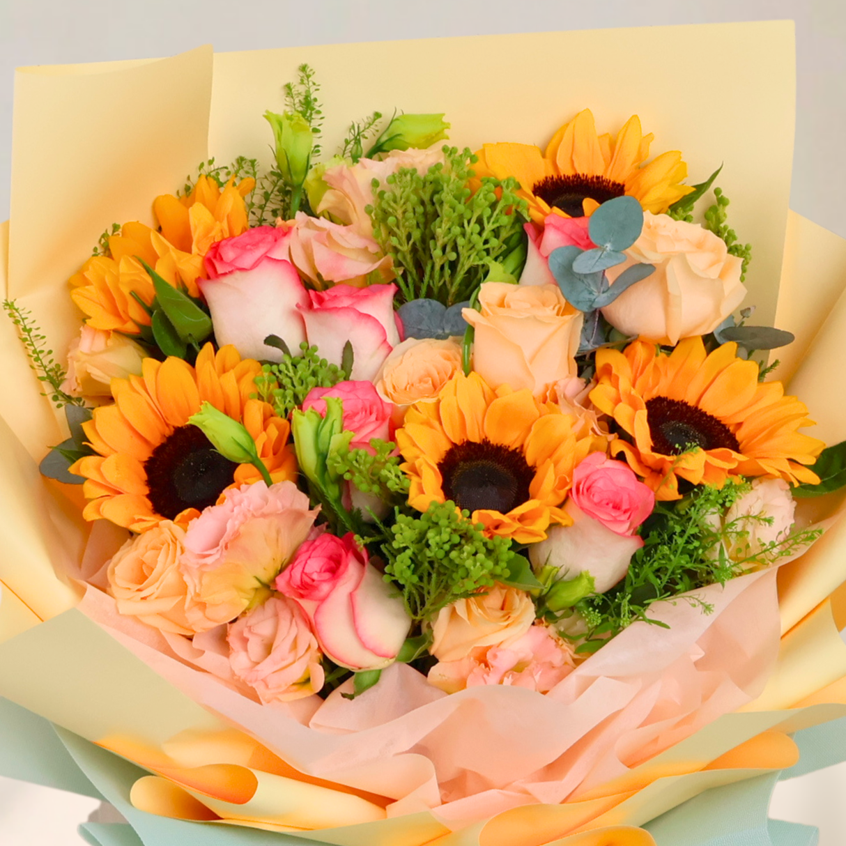 Guinevere (12 Roses, 5 Sunflower) - Mother's Day Bouquet