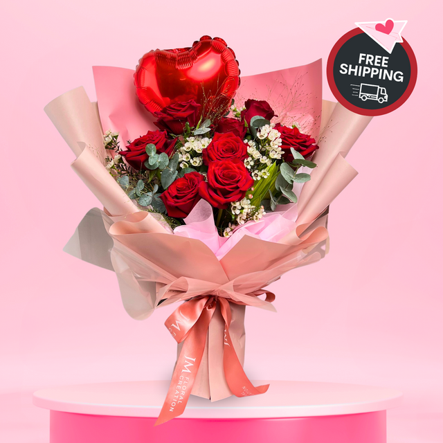 Heartfelt Delight  (9 Roses) - Valentine Flower Bouquet