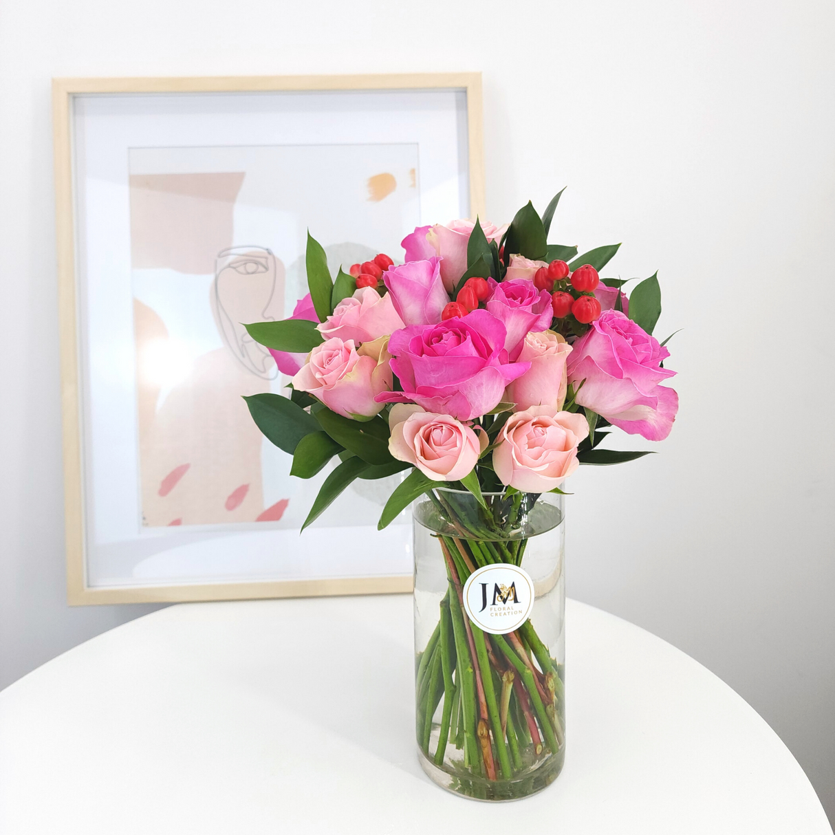 julieta Pink Roses Vase Arrangement Birthday Flower Bouquet Singapore