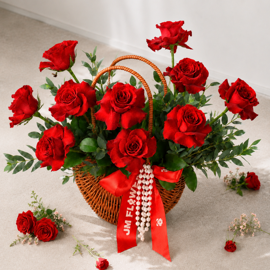 Kaia (10 Roses) - Reflexed Rose Flower Basket