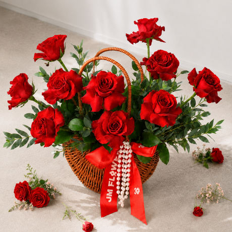 Kaia (10 Roses) - Reflexed Rose Flower Basket