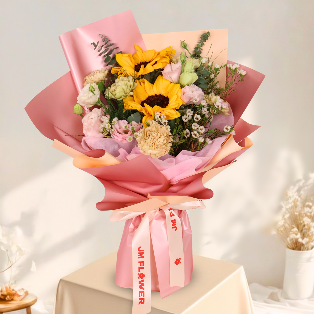Kind Touch (2 Sunflowers, 5 Carnations) - Flower Bouquet