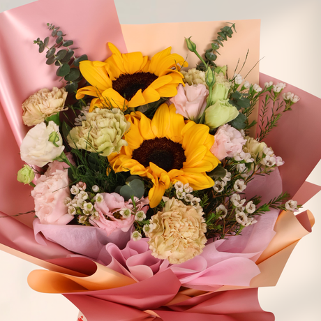 Kind Touch (2 Sunflowers, 5 Carnations) - Flower Bouquet