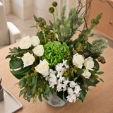 Kyra (1 Hydrangea, 8 Roses) - Vase Arrangement