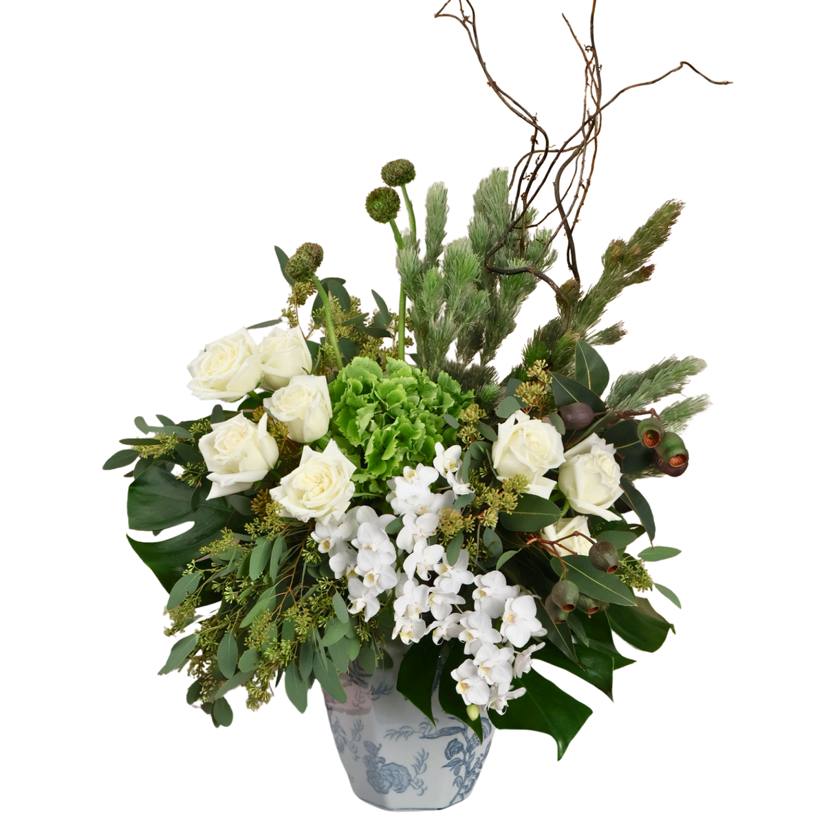 Kyra (1 Hydrangea, 8 Roses) - Vase Arrangement