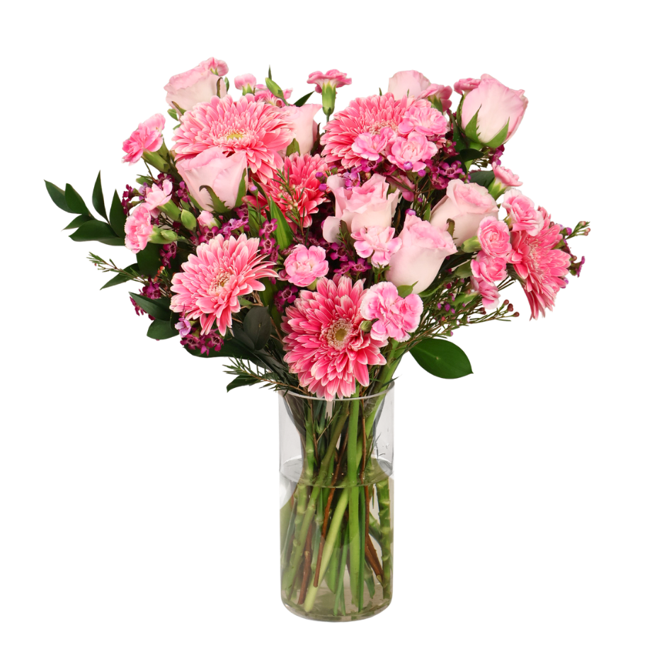 Larissa (8 Roses, 5 Gerberas) - Vase Arrangement