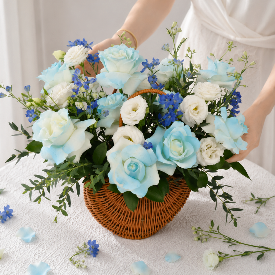 Lavinia (8 Roses) - Reflexed Rose Flower Basket