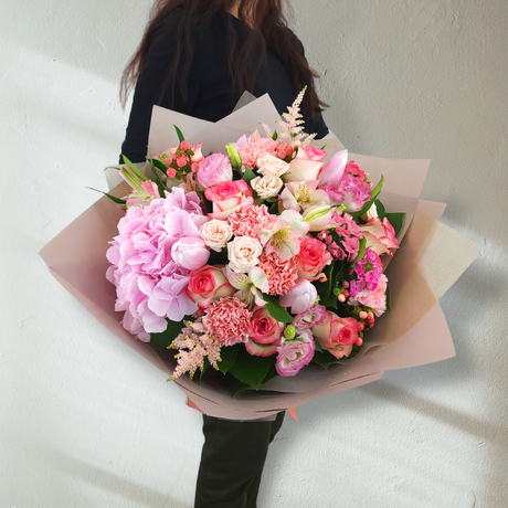 lily Hydrangeas, Carnations and Roses Birthday Flower Bouquet Singapore