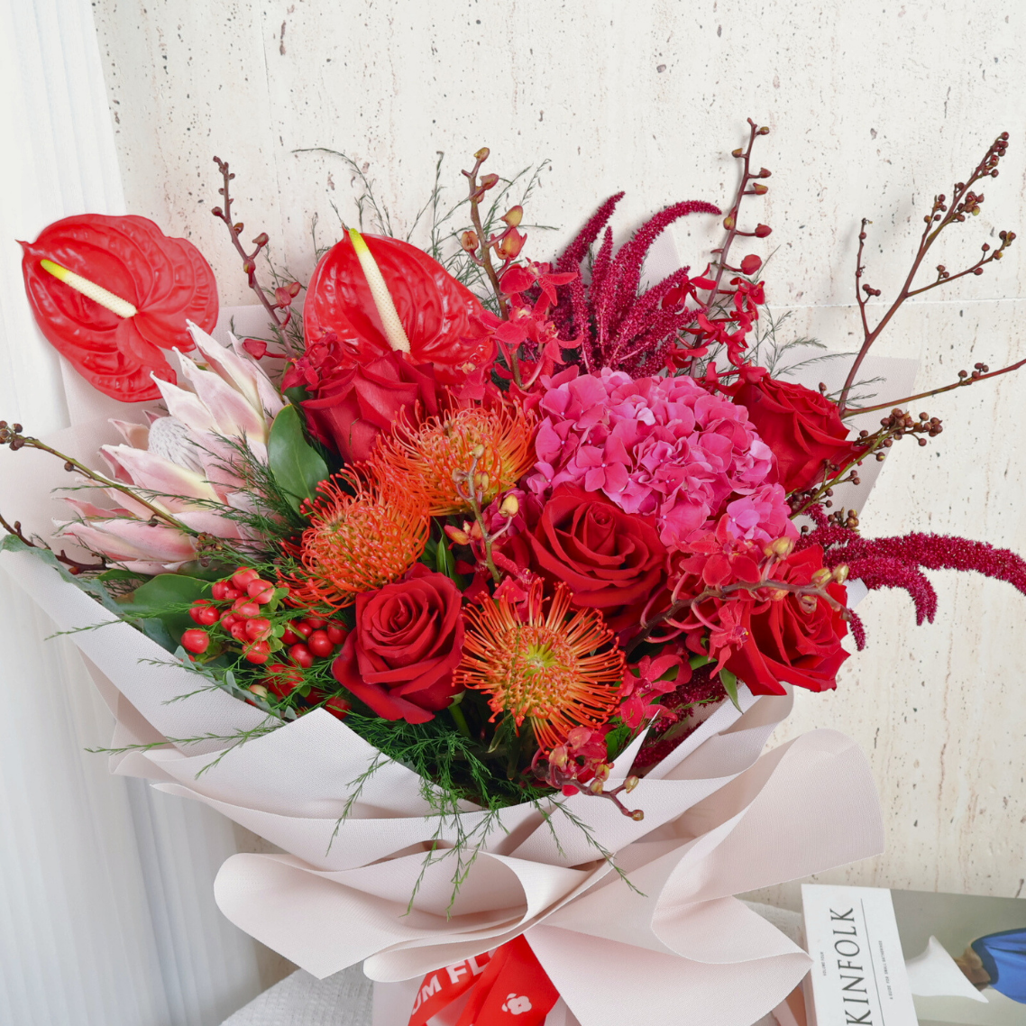 Mirabella (Protea, 1 Hydrangea, 5 Roses) - Luxe Giant Bouquet