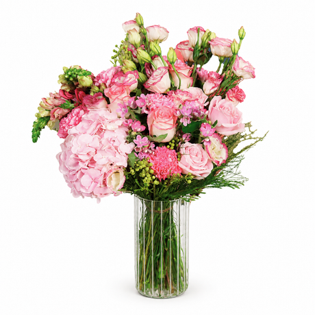Pink Berry (1 Hydrangea, 5 Roses) - Vase Arrangement