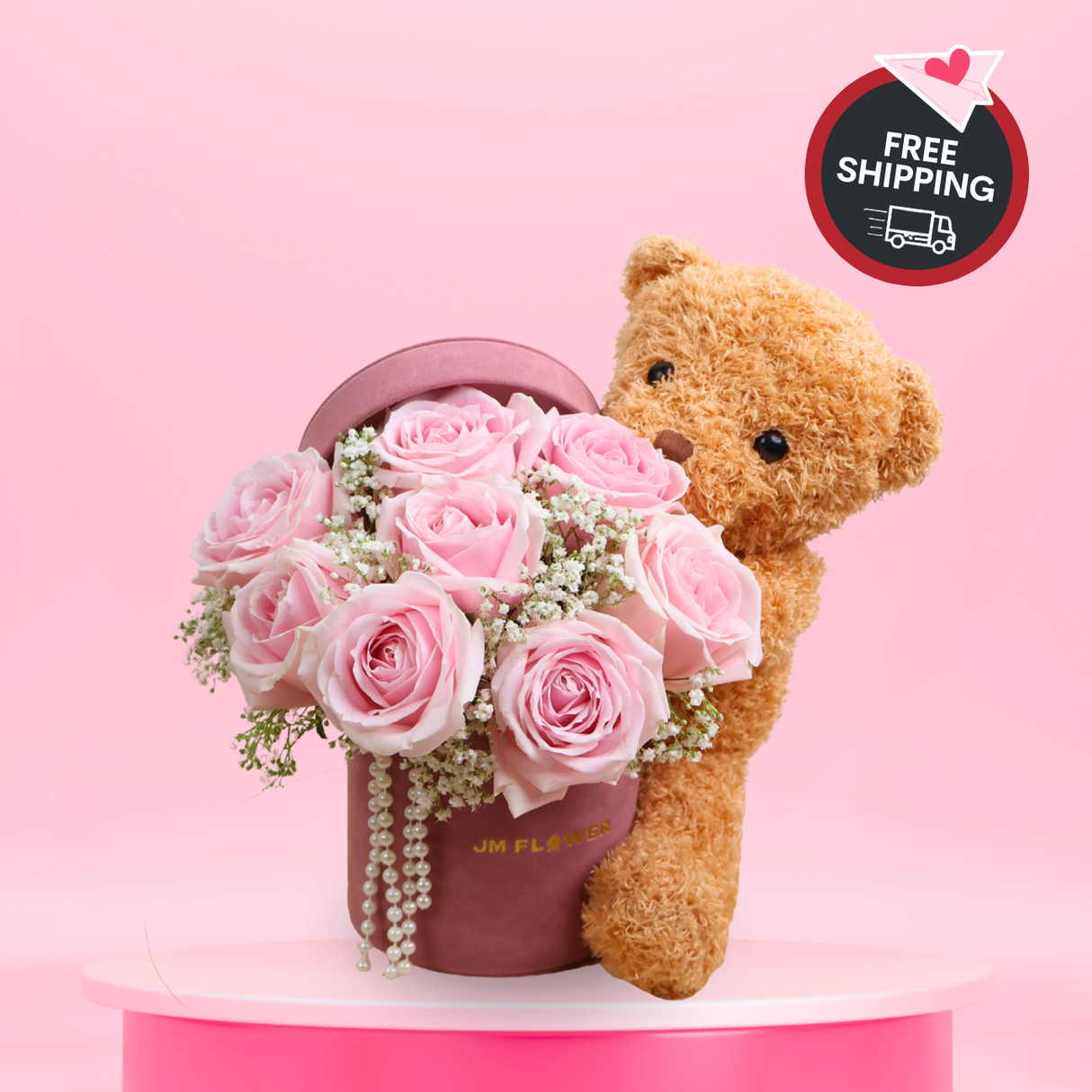 Pink Bliss (8 Roses) - Valentine Flower Box