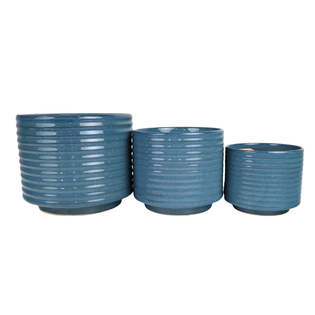 Blue Ribbed Ceramic Pot