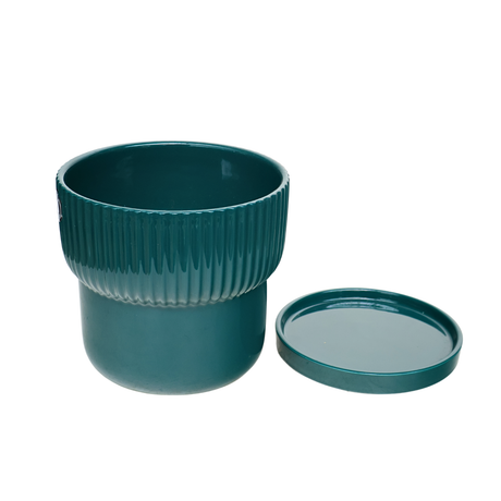 Teal Ribbed Ceramic Pot