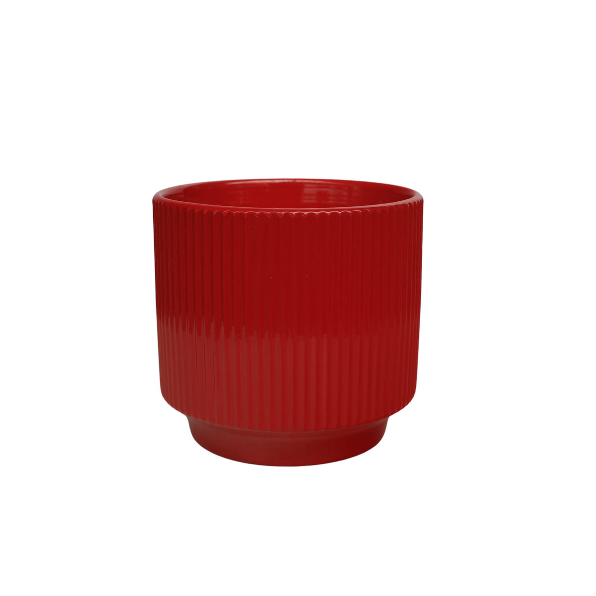 Red Ribbed Ceramic Pot