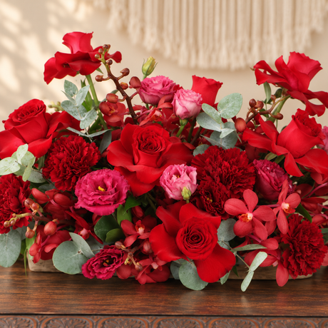 Crimson Elegance (Roses, Carnations) - Table Arrangement