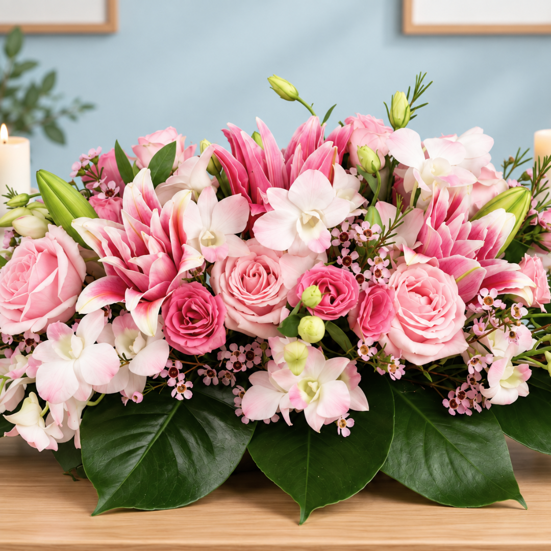 Blushing Harmony (Roses, Lily) - Table Arrangement