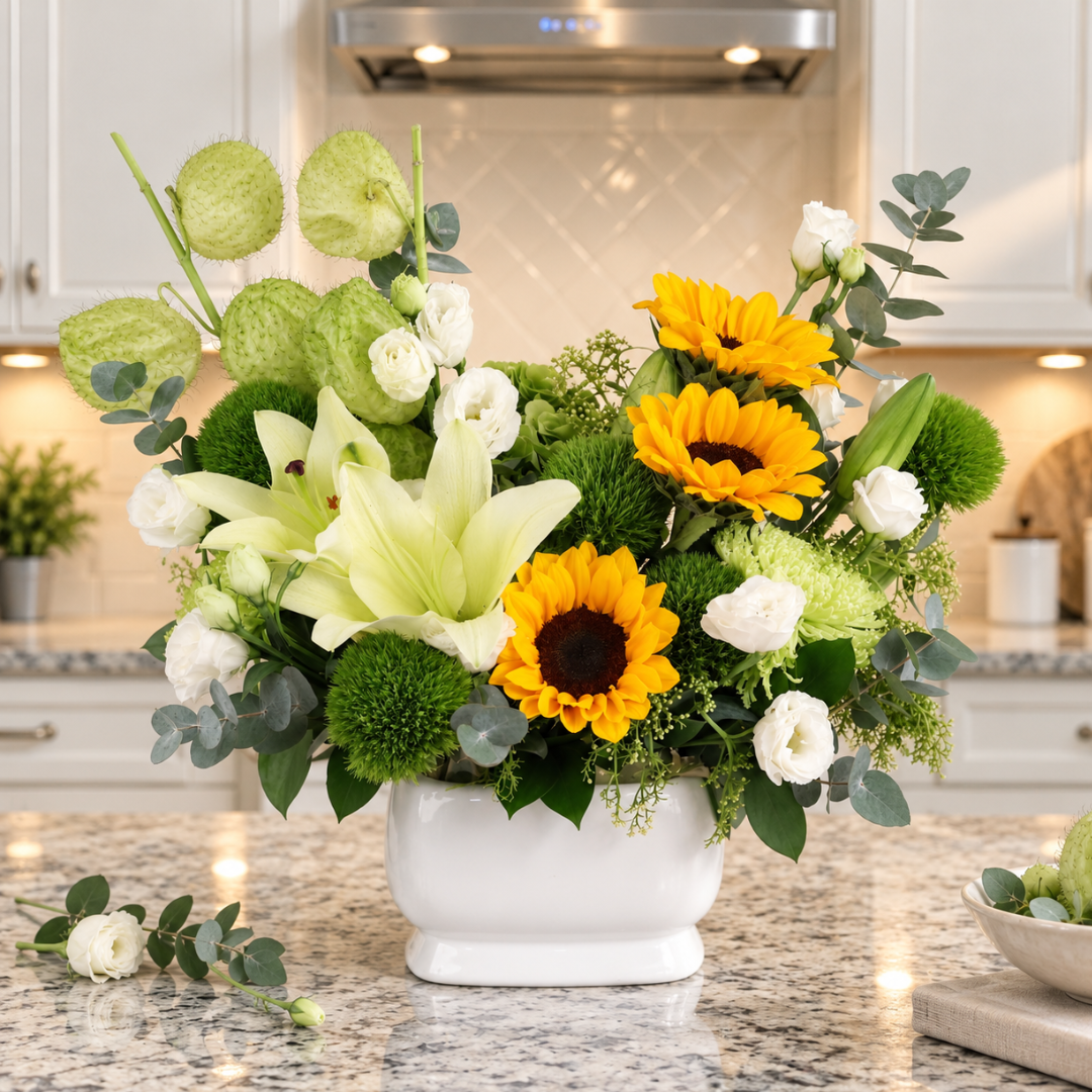 Sunshine Elegance (Sunflowers, Lily) - Table Arrangement