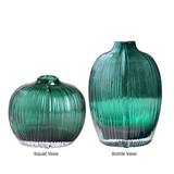 Ribbed Green Glass Vase