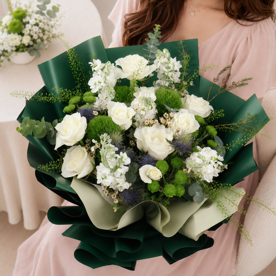 Romilly (10 Roses, Mattiola) - Flower Bouquet