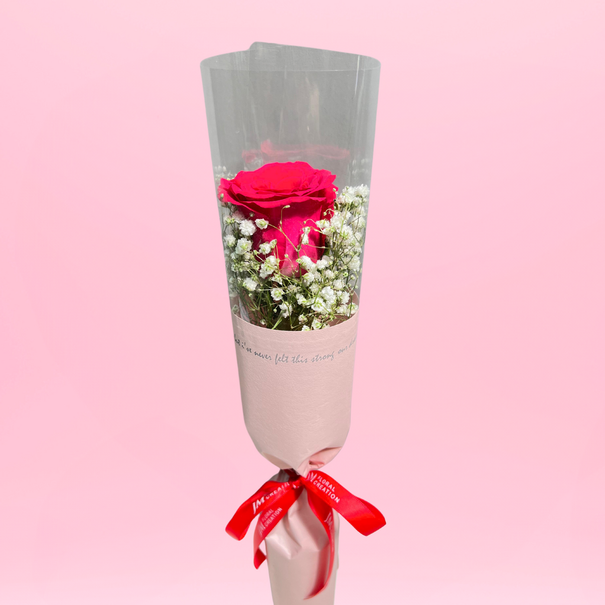 Rose Single Stalk with Baby's Breath - Valentine Single Stalk