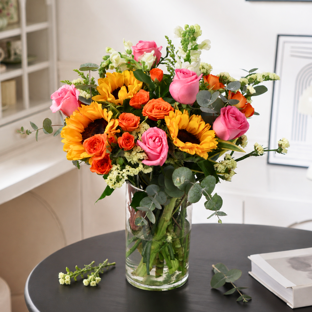 Rosie (5 Roses, 3 Sunflower) - Vase Arrangement