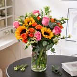 Rosie (5 Roses, 3 Sunflower) - Vase Arrangement