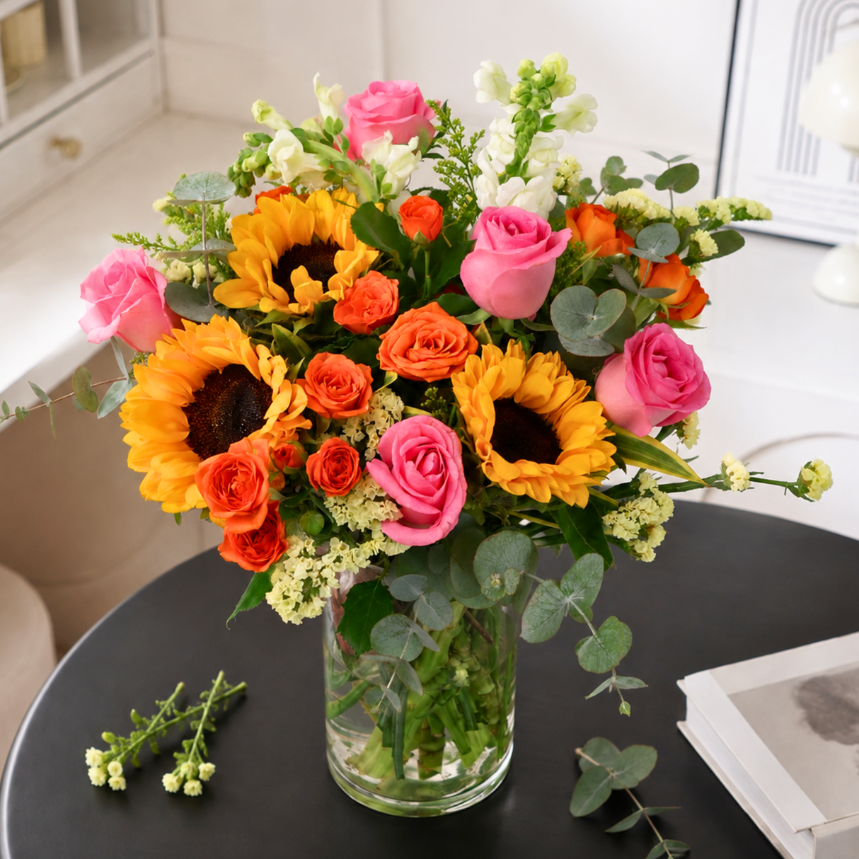 Rosie (5 Roses, 3 Sunflower) - Vase Arrangement