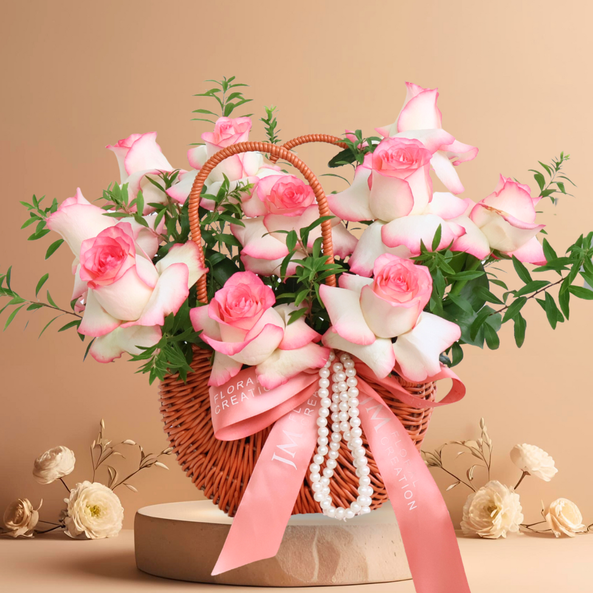 Rosy Charm (10 Roses) - Mother's Day Flower Basket