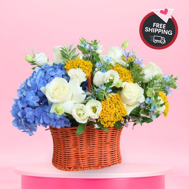 Summer Breeze (Hydrangea, Roses) - Valentine Flower Basket