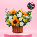 Sunny Delight (Sunflower, Eustoma) - Valentine Flower Basket