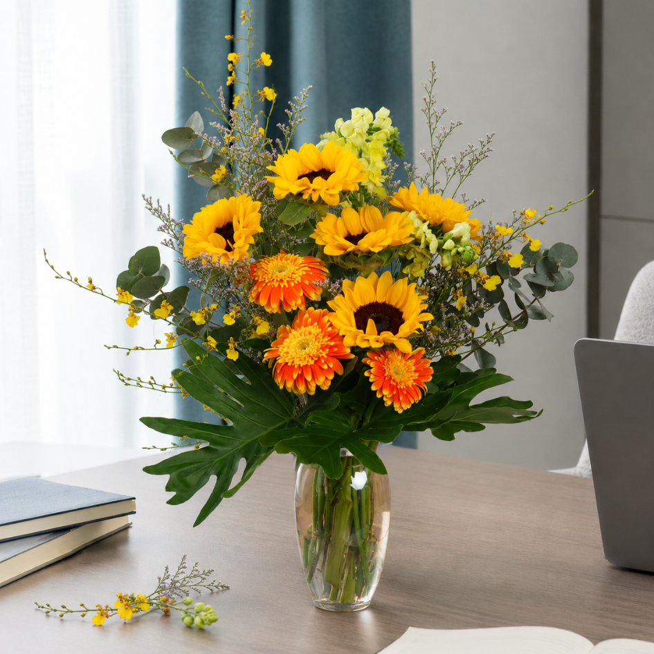 Tahlia (5 sunflower, 3 Gerberas) - Vase Arrangement
